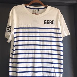 G-Star Raw M Off White Tee W/ Blue Stripes NWT